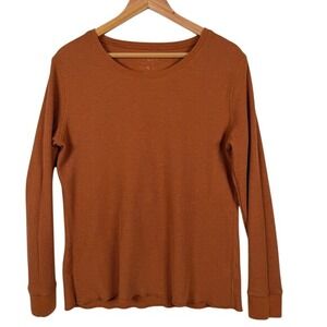 Natural Reflections Thermal Top Womens L Burnt Orange Waffle Knit Long